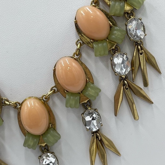 J Crew Peach Blush & Sage Green and Crystal and metal Statement Bib Necklace - Picture 10 of 16